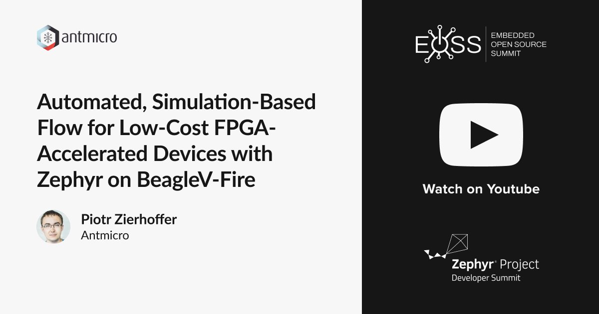antmicro's tweet image. Watch our #ZephyrDeveloperSummit talk on how the #ZephyrRTOS port for @MicrochipTech #PolarFire SoC based #BeagleVFire board, combined with @renodeio & Visual System Designer, lets you build configurable systems w/ #FPGA acceleration: youtu.be/aeP1r4bA_yY?si… @beagleboardorg…