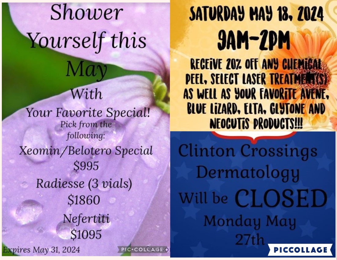 goldgeier's tweet photo. Office news for the month of May-  
🌺Pick your special-Radiesse, Belotero and Xeomin.
🌸Saturday the 18th 20% off sale.
🌷 Memorial Day office is closed. https://t.co/zZUrgUObxD