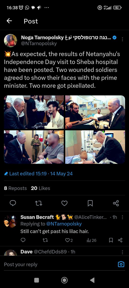 Unhinged @NTarnopolsky claiming 2 soldiers got pixelated because they didn't want to appear in a photo with Netanyahu This is absurd even by her usual nonsense @LahavHarkov @sfrantzman @JakeWSimons @Jerusalem_Post