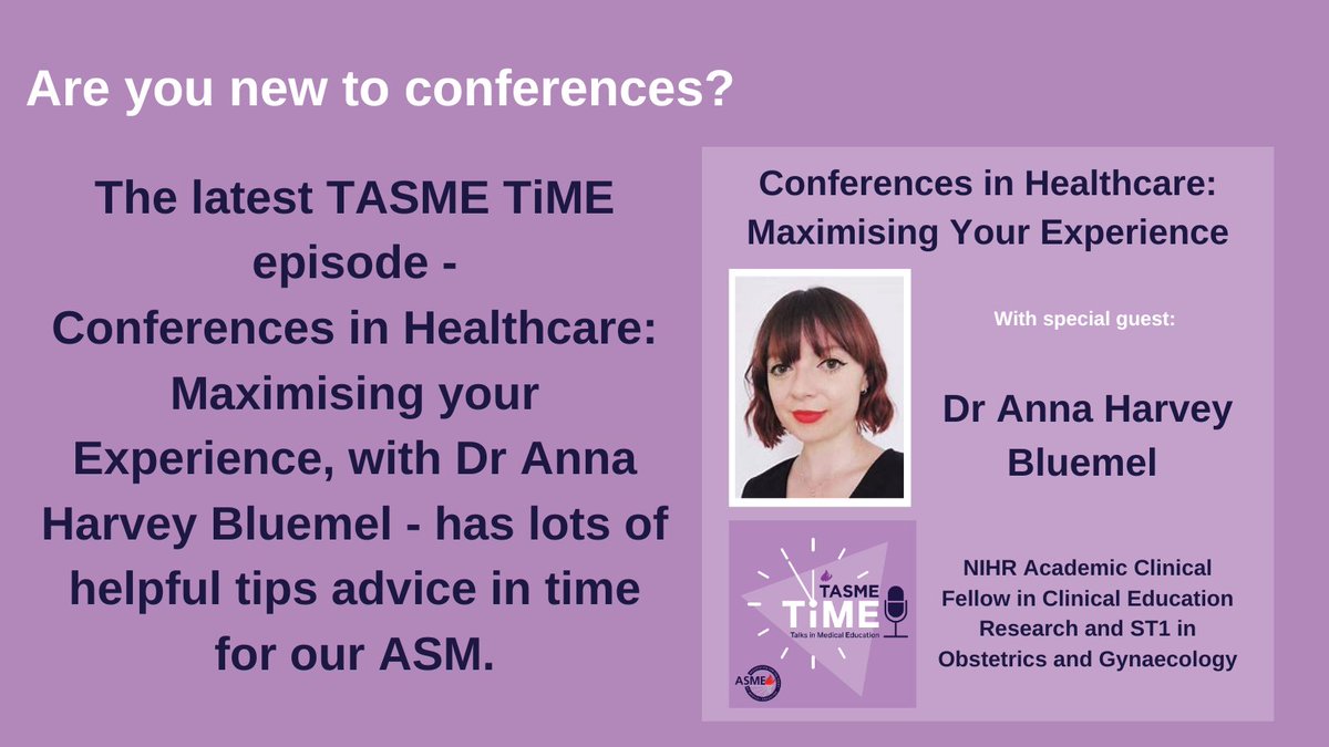 First time attending a conference? 
Listen to the latest TASME TiME podcast episode for helpful tips from Dr Anna Harvey Bluemel! 
Listen here: linktr.ee/tasmetime
#MedEd #MedTwitter #ASME2024 
<a href="/tasme_uk/">TASME UK</a> <a href="/a_c_harvey_b/">Dr Anna Harvey Bluemel she/her 🌱🌿 (views mine)</a>