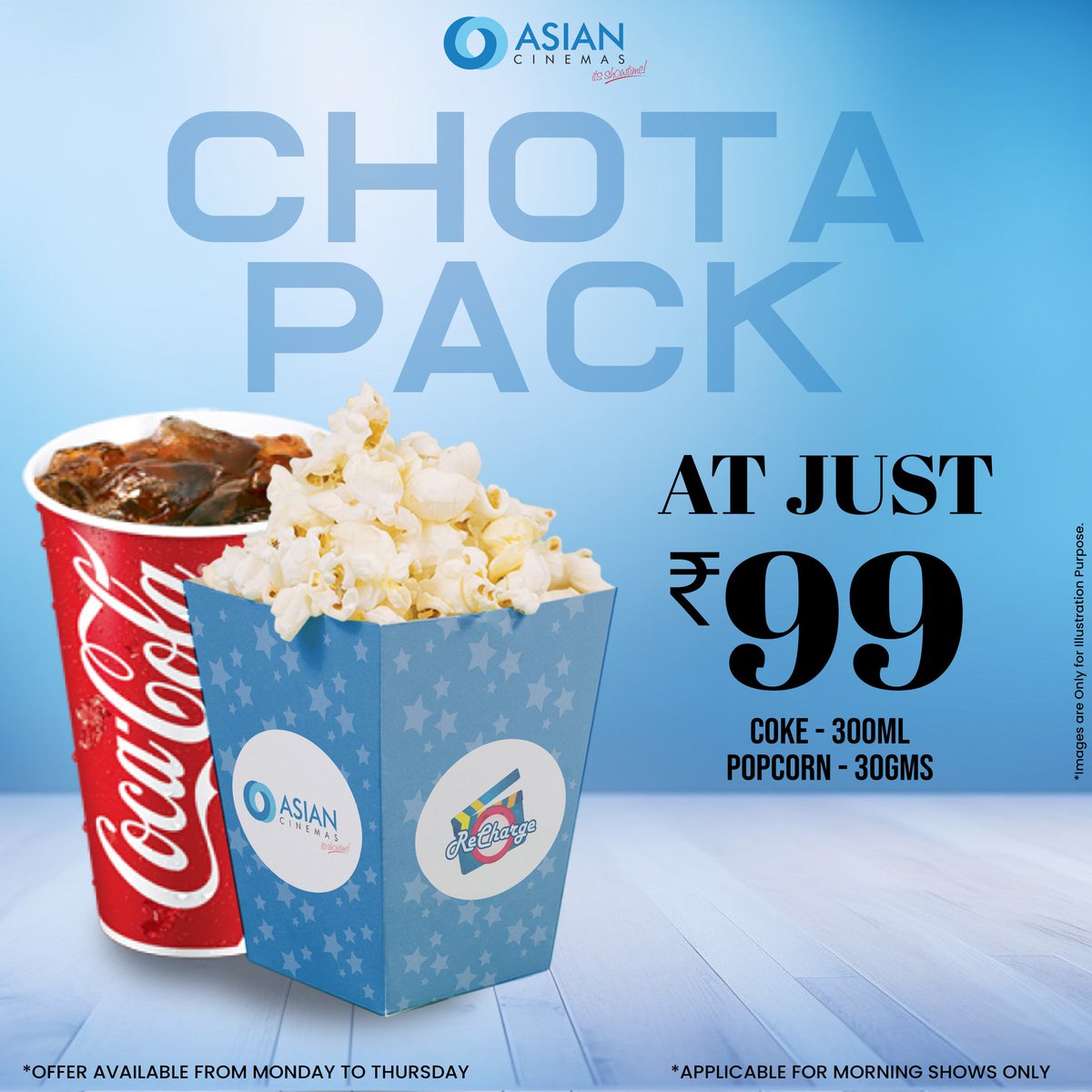 Experience Big Fun with CHOTA PACK! 🎉 Grab your popcorn and Coke combo at the theater for just Rs. 99! 🎬✨ Don't miss out on this amazing deal! Perfect for your movie night with friends or family! Hurry, limited time offer! #AsianCinemas