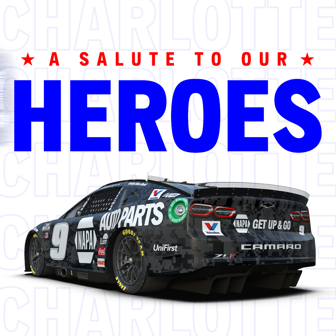 The No. 9 NAPA Chevy is set to showcase a patriotic livery in remembrance of TEC5 Clifford Strickland and all our fallen heroes this upcoming Memorial Day weekend at @CLTMotorSpdwy  🇺🇸