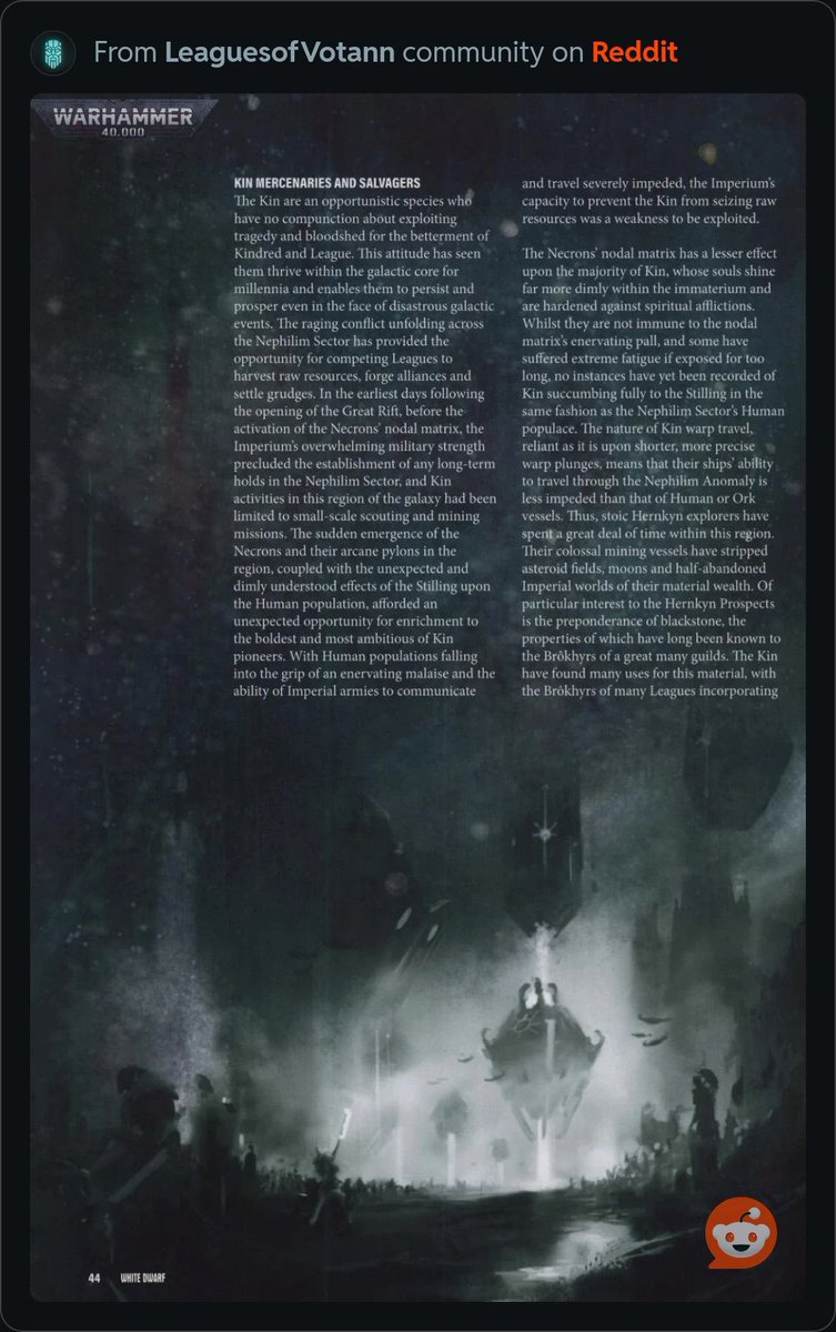 Votann have new Lore.
They’ve been mining Blackstone and can use it without experiencing too many ill effects.
Should I upgrade PunchDorf to Blackstone Knuckle dusters? 
Deny the witch test? Nae am gonna punch a psycher in the face.