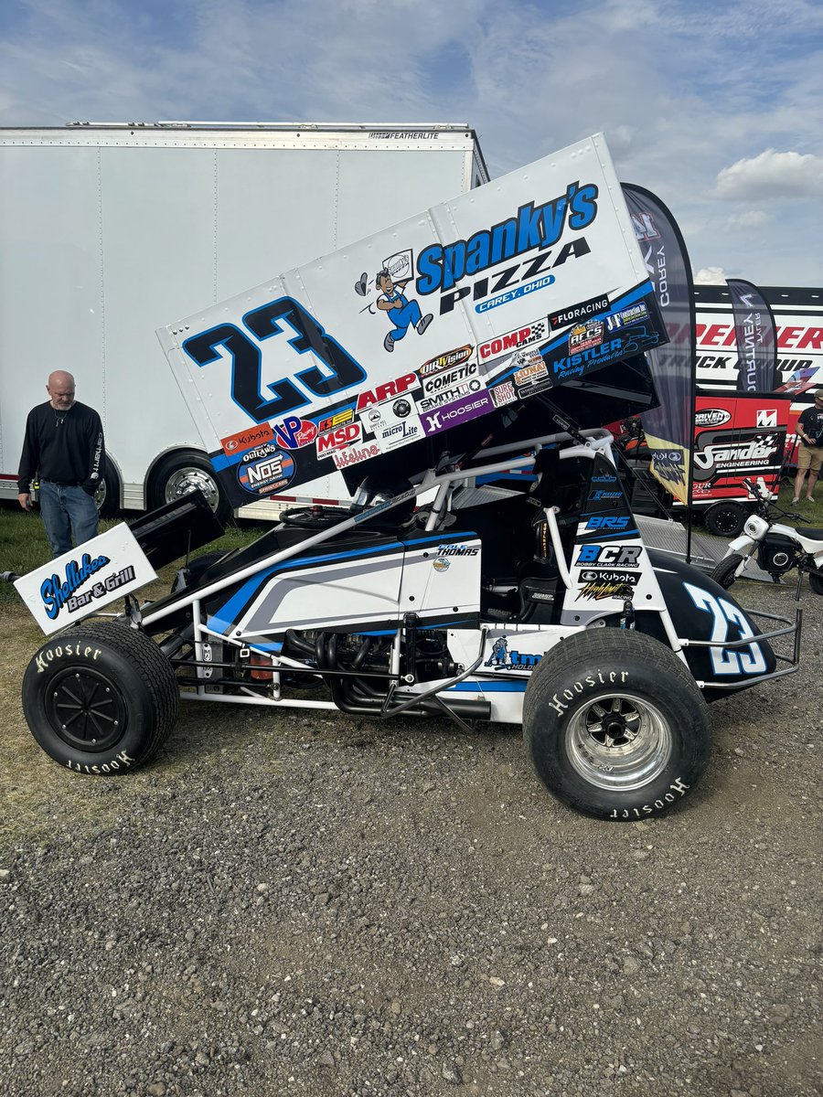 JKiserRacing23's tweet photo. Took the old #SpankysPizza #NAPAofBryanOH #ShellukesBarAndGrill #AutomaticFireProtection #BH41 #TMHHoldingsLTD #EnglerInjections #OhioHeating #BRSTuned #SandysDad #JimmyLeaser #23 to @kokomospeedway to take on the @HighLimitRacing Monday night. "Got off the porch" as they say https://t.co/r3H8CQkzpq