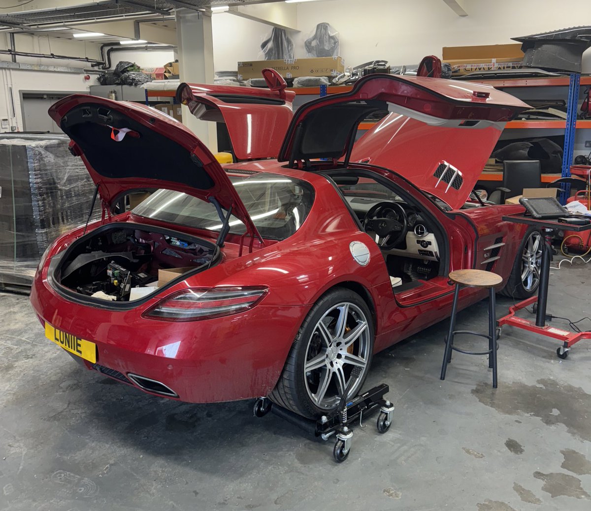 SLS update. We replaced all the control unit boxes for the electric seats, including a compete new fuse box, which was wet through. Whilst it started before, now it won’t start. We’ve ordered a new AMG gearbox drive control box which was also wet. Fingers crossed this sorts it 🤞