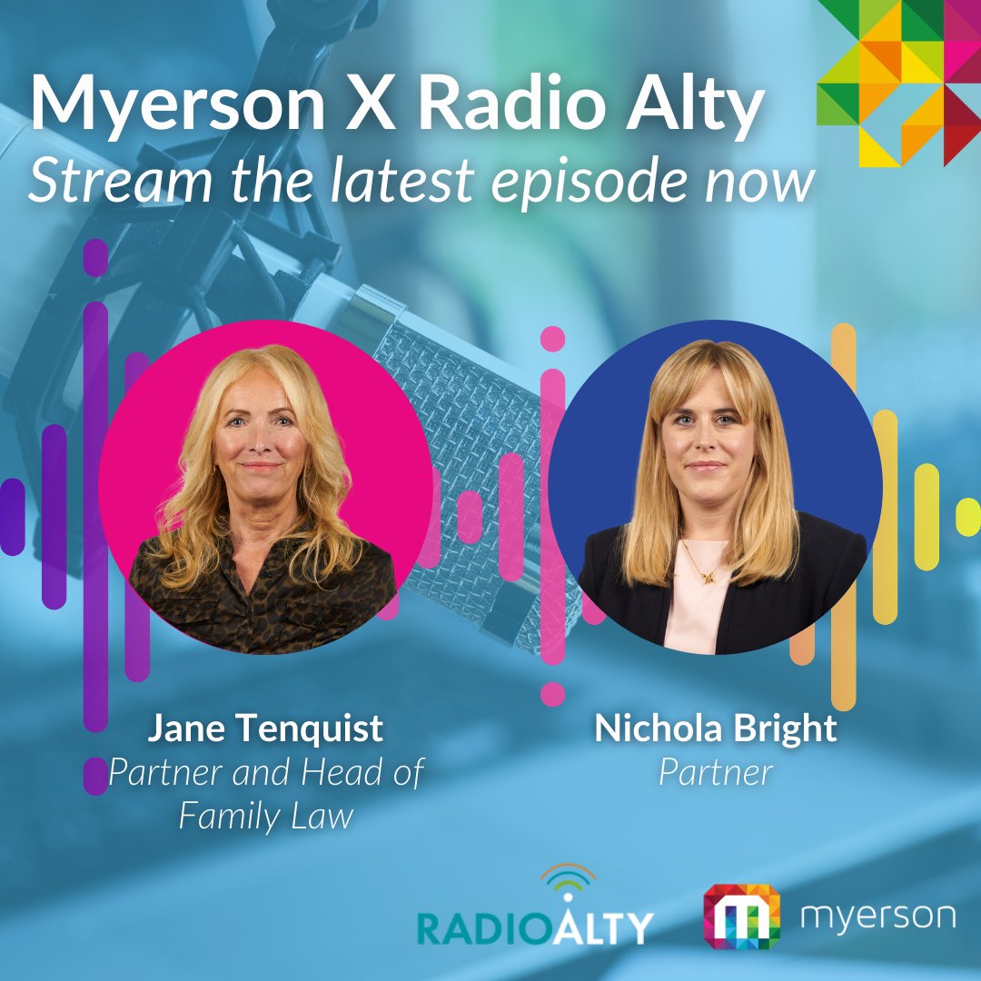 Jane Tenquist and Nichola Bright, from our Family department, caught up with team at @radioalty for a Live Q&amp;A 📻

The episode is available to stream NOW, click the link below to listen 👇

mixcloud.com/RadioAlty/jane…

#MyersonXRadioAlty #RadioAlty #FamilyLaw #Divorce #PreNup