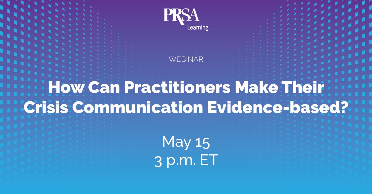 Unlock the power of evidence-based crisis communication! Join our PRSA Webinar this Wednesday, May 15 to learn how to apply research-backed strategies and theories for effective crisis management. Secure your spot now! prsa.org/event/2024/05/… #PRSALearning