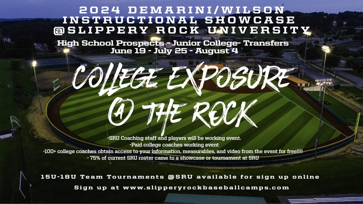 🚨Summer Camps🚨

Recruiting all positions for 25's &amp; 26's
Junior College &amp; Transfers welcome to attend
slipperyrockbaseballcamps.com/summer-demarin…