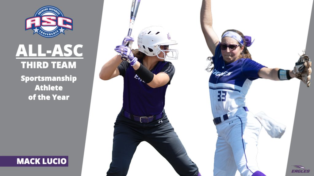 Congratulations to Mack Lucio - All-Conference Third Team and ASC Sportsmanship Athlete of the Year!! Mack hit .308 with two triples and threw 76.1 innings in the circle with two shutouts.