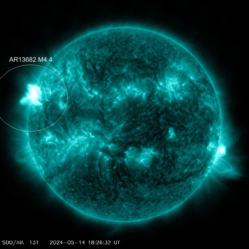 The new kid on the block, AR13682 fires off an M4.4 at 14, 1747 UTC that appears to have an associated CME due to it's location it's doubtful if it's on the Earth Sun line .  #spaceweather #CME