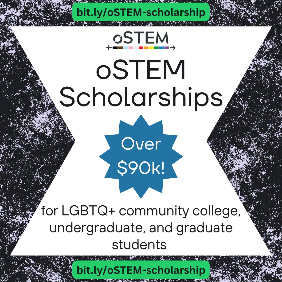Now Open: oSTEM Scholarship Applications! There are over $90,000 in scholarships available for LGBTQ+ community college, undergraduate, and graduate students - you can learn more and apply at bit.ly/oSTEM-scholars… Applications close at 11:59 pm Eastern Time on Sunday, June 16th