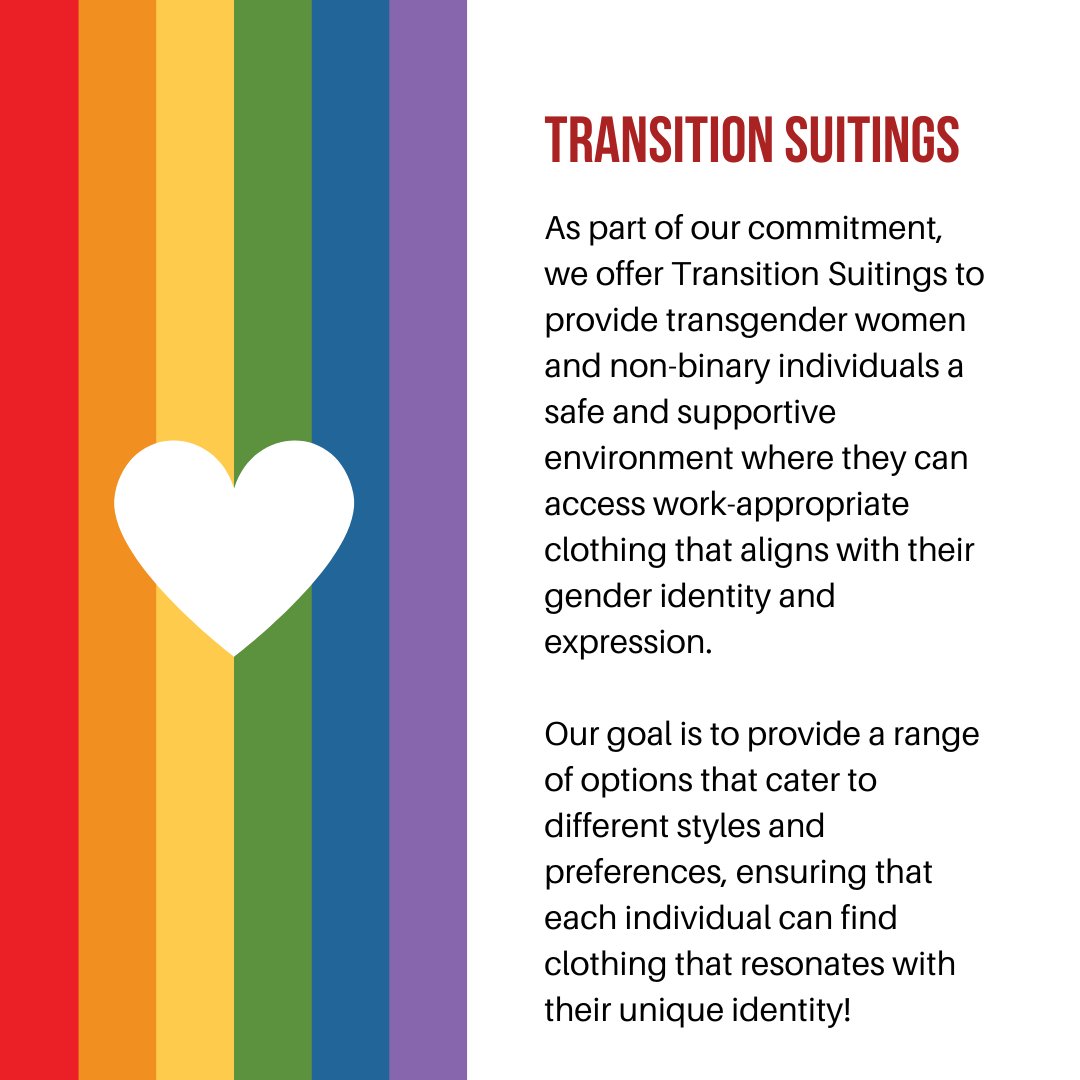 It's #InternationalDayAgainstHomophobiaTransphobiaAndBiphobia🏳️‍🌈 We're committed to empowering all women & gender non-conforming folks. Learn about Transition Suitings: email referrals@dressforsuccessottawa.ca. Let's celebrate the diversity of our communities! #IDAHOBIT2024