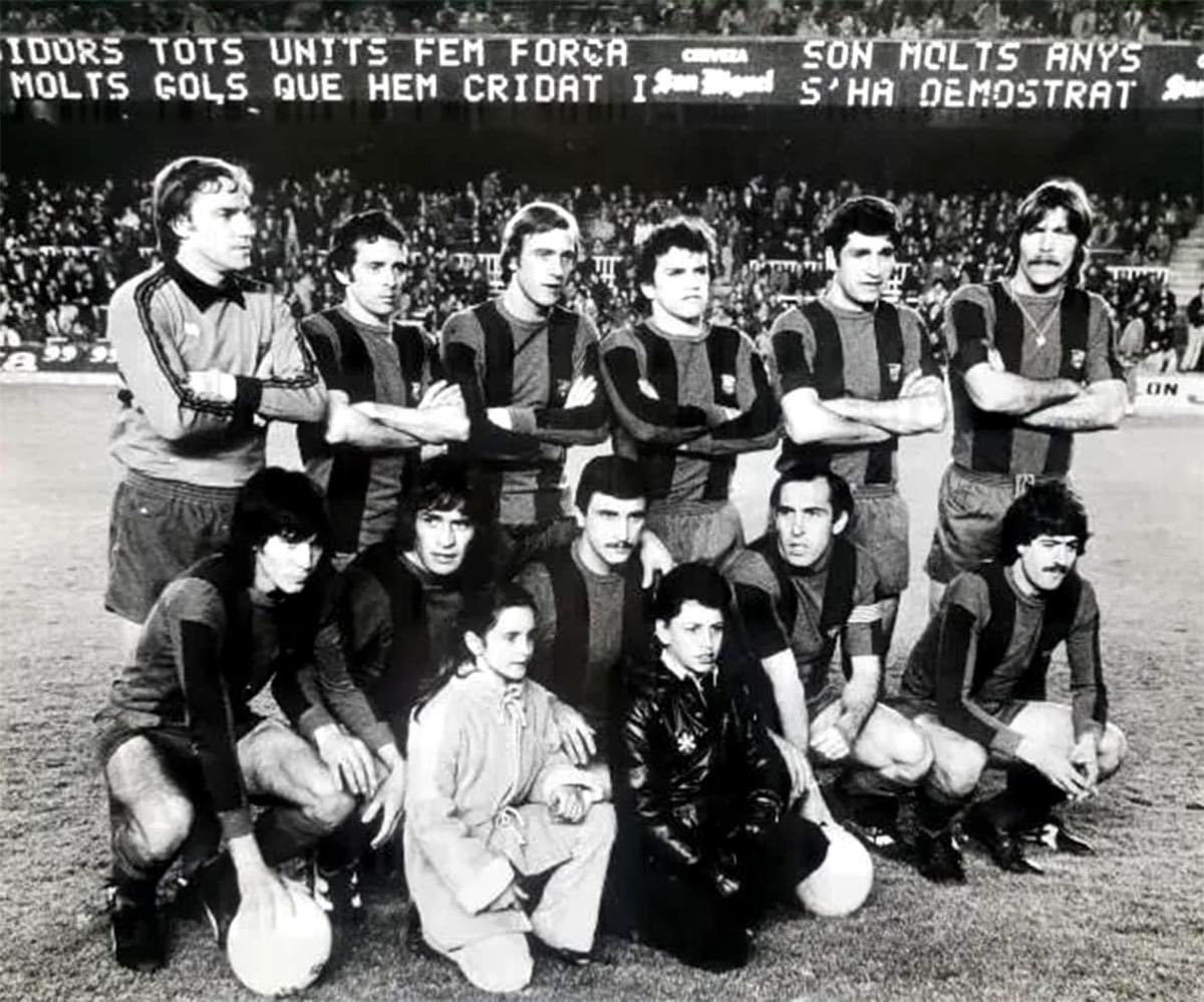 #FCBarcelona 1978/79. Artola, De la Cruz, Neeskens, Zuviría, Olmo, Migueli. Carrasco, Heredia, Krankl, Asensi, Martínez.