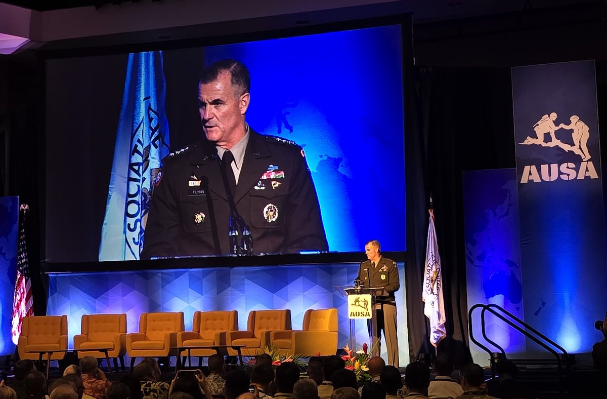 'Land power is security architecture that binds this region together' That's Gen Charles A. Flynn commander @USArmy Pacific at today's @AUSAorg ##LANPAC2024 conf in Hawaii #CaMMVetsMedia