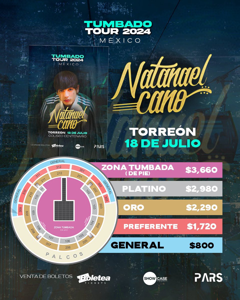 Precios y localidades para el concierto de Natanael Cano en Coliseo Centenario. 🔥 La venta de boletos inicia mañana en punto de las 11:00am en Taquilla - Cimaco - boletea.com