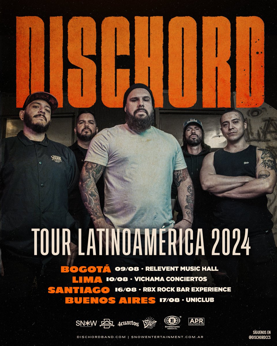 Boom 🔥💣

Regresamos a Bogotá, Lima, Santiago y Buenos Aires en Agosto! 

Mil gracias <a href="/snoweventos/">SnowEntertainmentar</a> 511 City, <a href="/4CUARTOS/">4CUARTOS</a> @emblematicmerchco y APR Por ayudarnos a lograrlo!

Nos vemos pronto 🇨🇱🇵🇪🇦🇷🇨🇴

Tickets en linktr.ee/dischordccs

Arte por  <a href="/edvill/">Ed Vill</a>