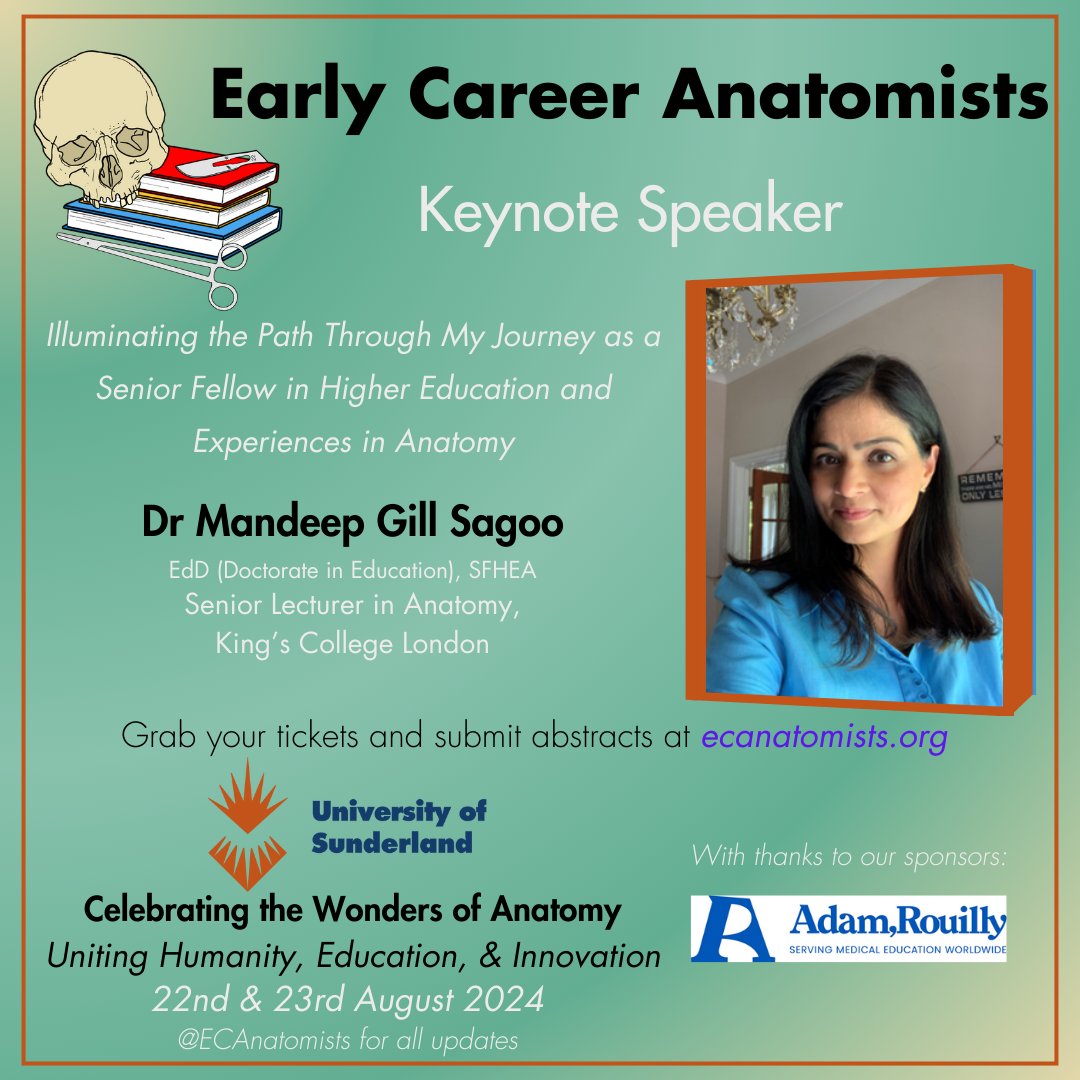 Another one! 🤯

Excited to announce our next #ECA24 keynote speaker: Dr Mandeep Gill Sagoo (<a href="/MGillSagoo/">Mandeep Gill Sagoo</a>)!

Dr Sagoo will be giving us an insight into her career path through anatomy in 'Illuminating the Path Through My Journey as a Senior Fellow in Higher Education and