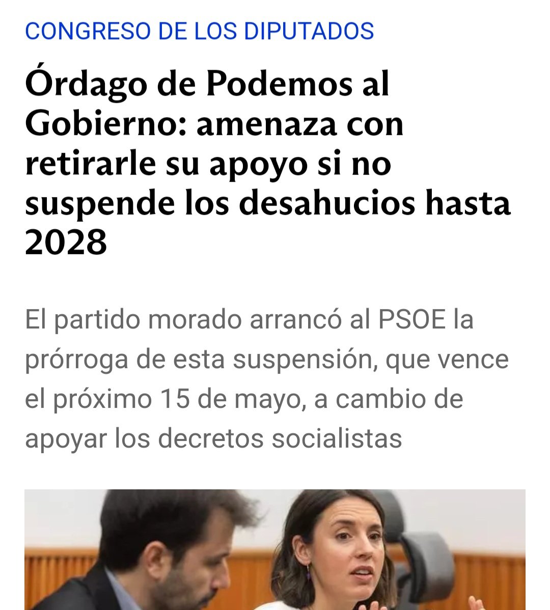 Para que todo el mundo tenga claros los hechos, esta medida la arrancó Podemos al PSOE para apoyar uno de sus RDL el mismo día que los morados votaron en contra del RDL del subsidio de desempleo —preparado por Trabajo— por contener un recorte a las pensiones de los mayores de 52.