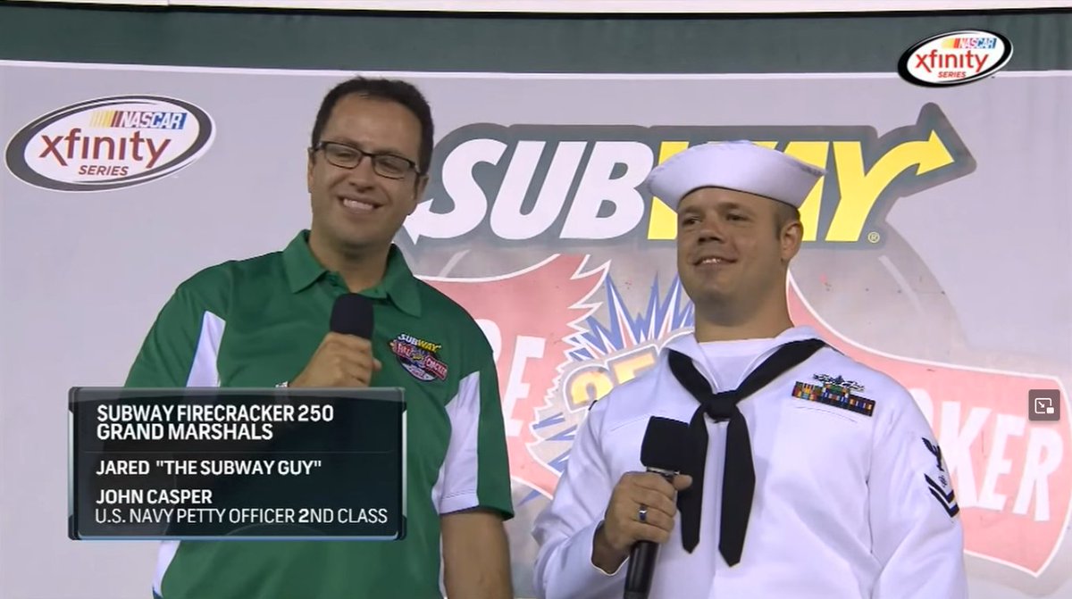 This reminds me: Subway Jared was the grand marshal for an Xfinity Series race at Daytona three days before he got raided by the FBI and exposed as a *ahem* pretty sick guy. I think it was the last thing he did in public.