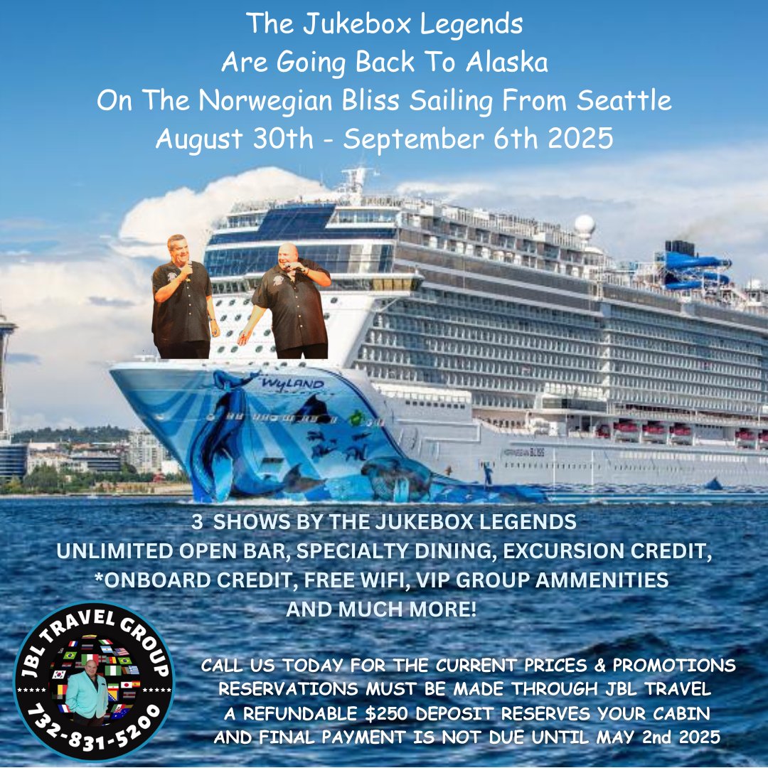 Come join us on the #norwegiabliss to #alaska in August 2025 Call the #jbltravelgroup today for prices & availability
