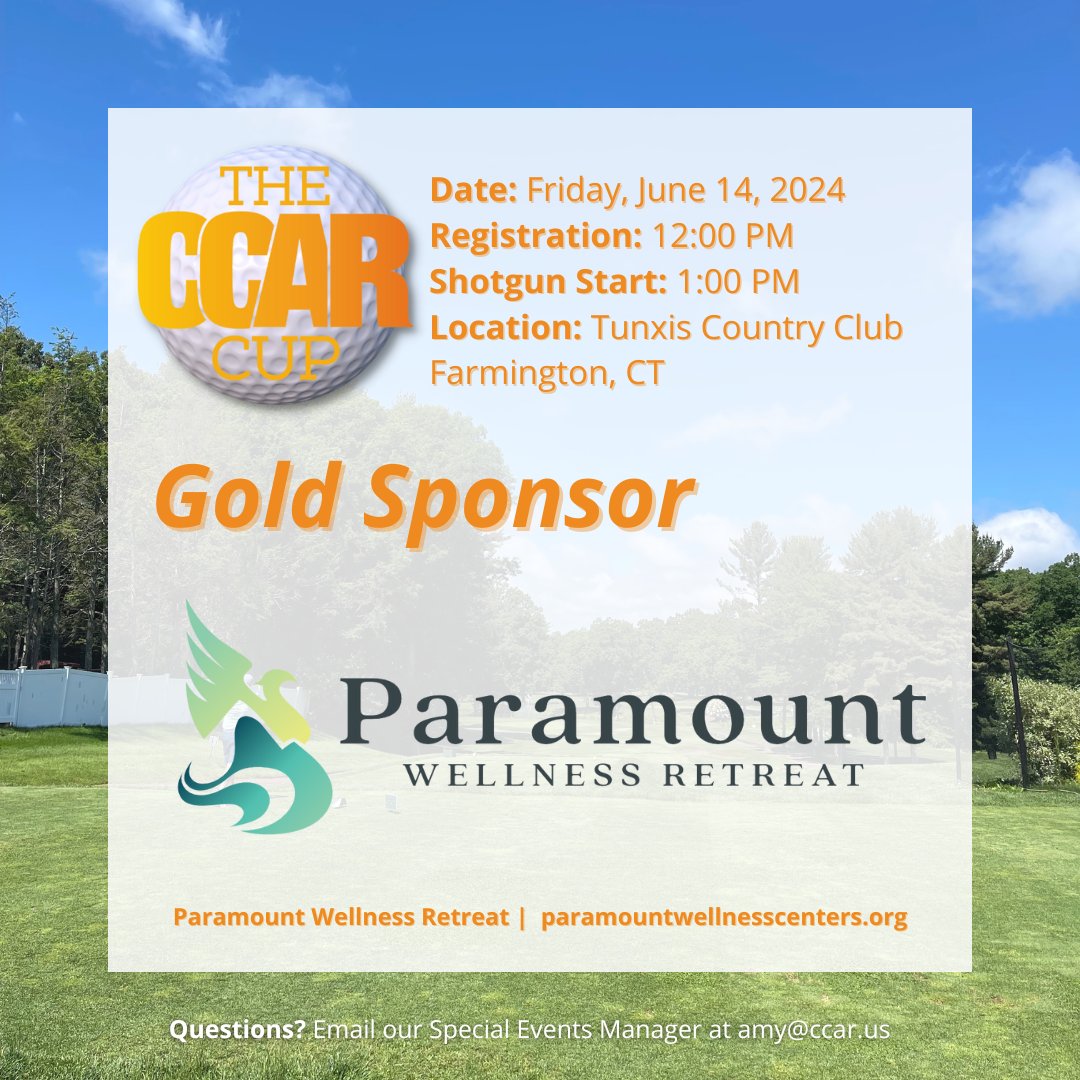 The CCAR Cup Charity Golf Tournament is ONE MONTH away ⛳️🏌️‍♂️☀️ Thank you to Paramount Wellness Retreat for being a Gold Sponsor for this year's tournament! We can't wait to join you in some friendly competition on the green - who's in?! ccar.us/events/ccar-cu…