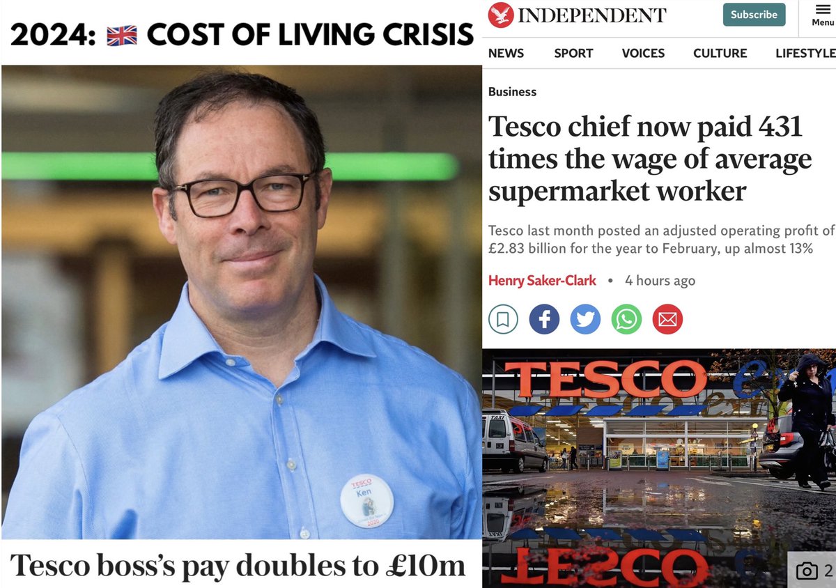 🇬🇧 COST OF LIVING CRISIS: that is unless you’re the boss at @Tesco who’s just pocketed £10 MILLION While we contend with inflation, shrinkflation, skimpflation & the rest in the everyday battle to put food on the table at least there is someone benefitting from our struggles...