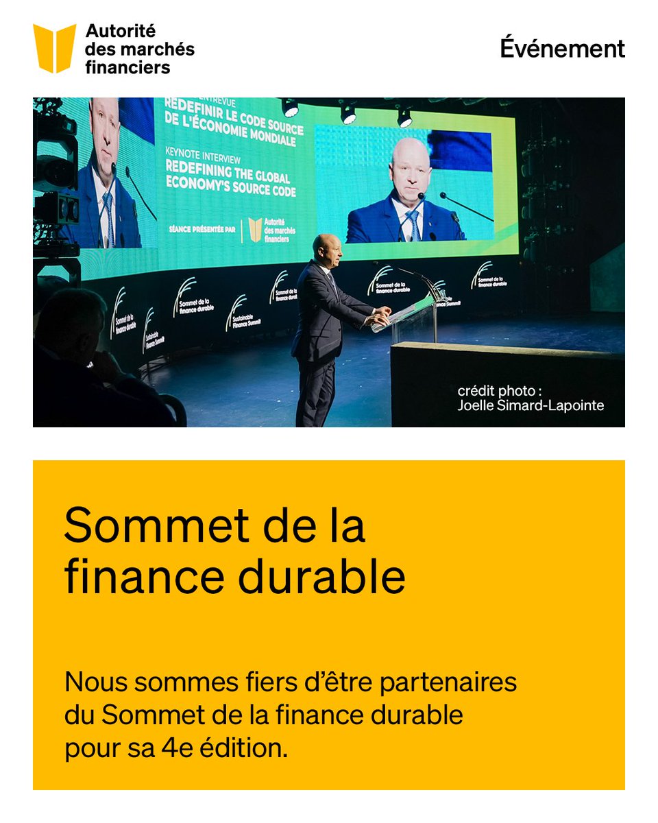 M. Yves Ouellet, PDG de l’AMF, ouvrait ce matin le Sommet de la finance durable, organisé par @FinanceMontreal.
La finance durable touche à plusieurs aspects de notre mandat et est au cœur de ce que nous réalisons au quotidien. 
#SommetFinanceDurable