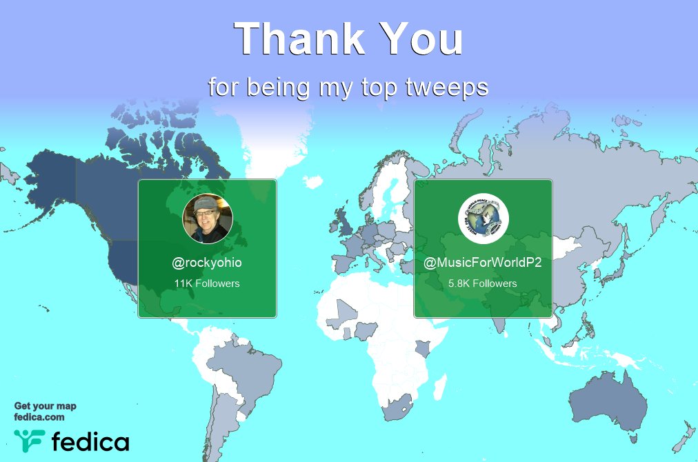 Special thanks to my top new tweeps this week @rockyohio, @MusicForWorldP2