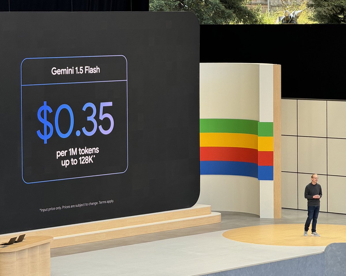 liambolling's tweet image. This is most competitive pricing for an LLM I’ve ever seen. $0.35? Wtf?!
If you’re a developer, this is what you want to use.
You crushed it @joshtwoodward! 👏
#Gemini #GoogleIO