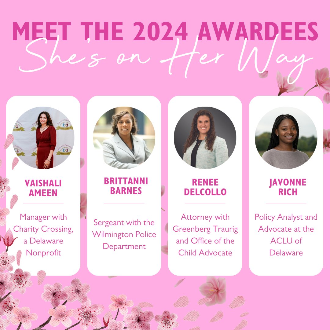 The Office of Women’s Advancement & Advocacy and the Delaware Women’s Commission have announced the 2024 She’s on Her Way Award honorees! Read more about Vaishali Ameen, Brittanni Barnes, Renee Delcollo, and Javonne Rich at the link below. news.delaware.gov/2024/05/14/off…