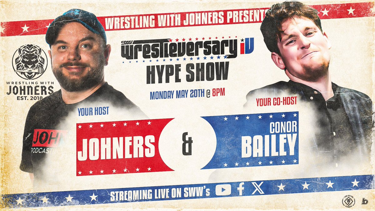 ⚡️🎙️WRESTLEVERSARY IV HYPE SHOW🎙️⚡️ Join Johners and Conor Bailey as they run down the Wrestleversary IV card! Catch us across our YouTube, Facebook, and X when we go LIVE! 🗓️ Monday May 20th - LIVE @ 8PM 📍 YouTube, Facebook, X