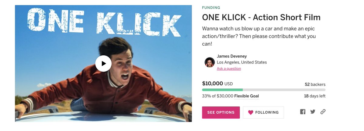 Updates on our movie 'ONE KLICK'
- $10,000 raised in 2 weeks from 52 backers🙏
- SAG application submitted 🎞️
- Filming starts July 9th 🎥
- BLOWING UP A CAR 🚗💥

Help us hit $30,000!!! 👇
indiegogo.com/projects/one-k…