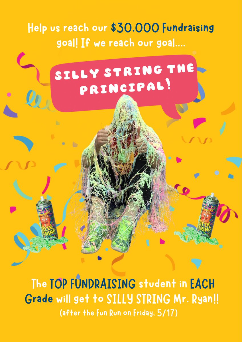 @SweetHomeCSD Who wants to see @maplemere principal, Mr Ryan get Silly Stringed?! Donate now & help us reach our $30K goal!! shorturl.at/fnAY4 I promise to share pics! 😆Thank you to our principal for always being a great sport! ;)
