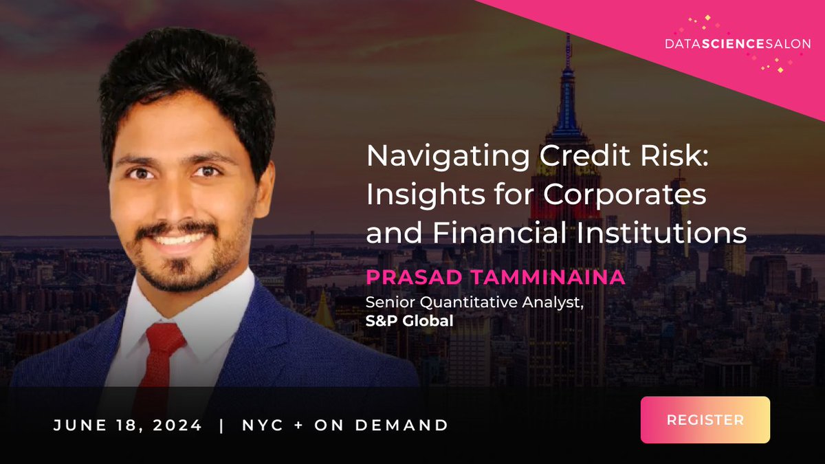 Join us for a session with Prasad Tamminaina, Sr Quantitative Analyst at @SPGlobal as he dives into: Navigating #CreditRisk: Insights for Corporates and Financial Institutions at #DSSNYC In-person only on June 18: datascience.salon/newyork/ Explore how cutting-edge analytics
