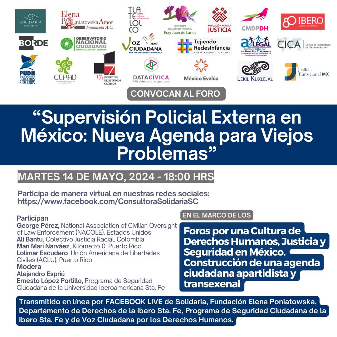 ¡Es HOY! 😉 Conéctate a esta charla en la que abordaremos la supervisión policial externa, una labor que nos toca a todas las personas como sociedad. Involúcrate y conoce más. 18H | Por nuestro canal de YT