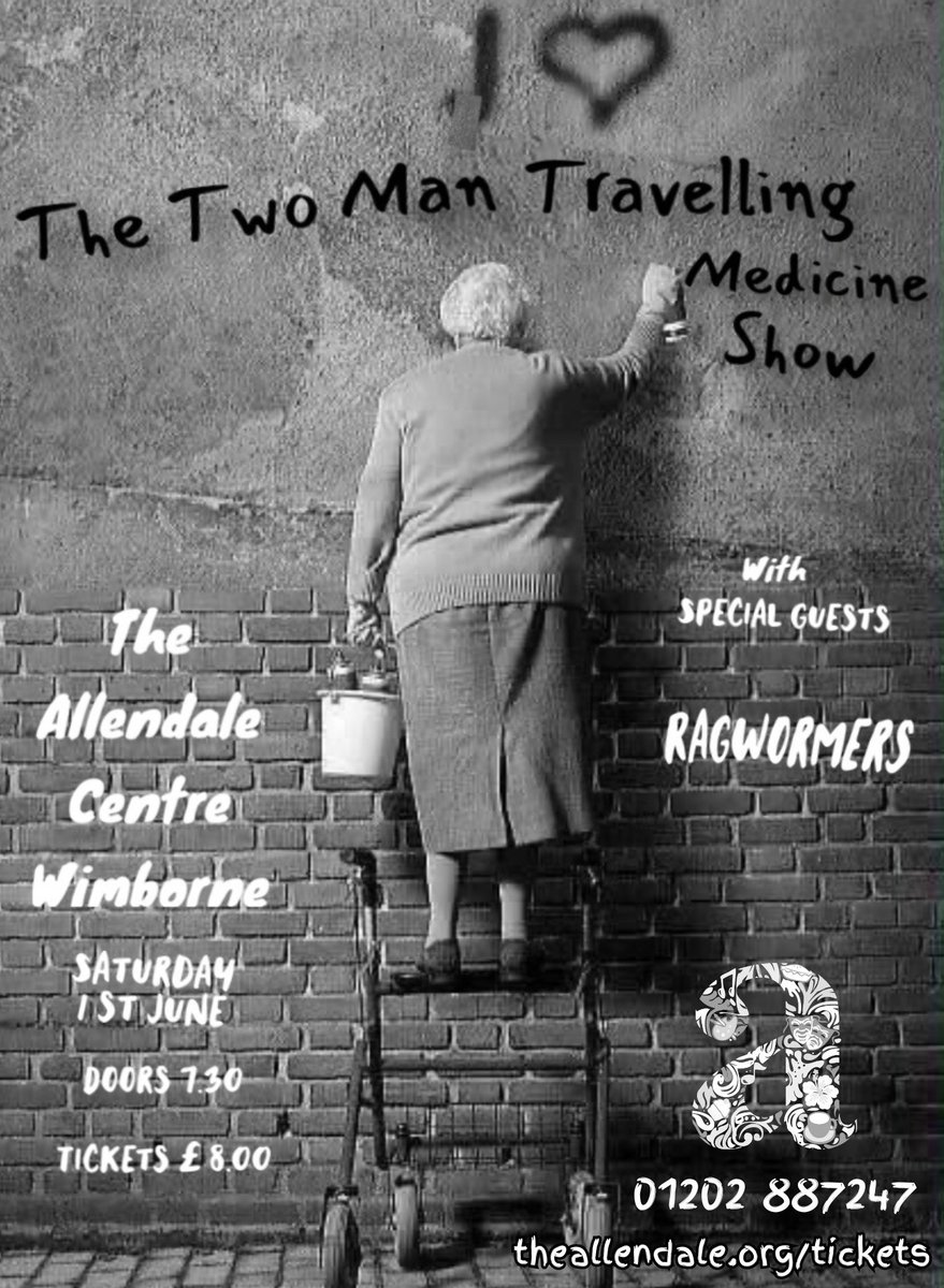 The Two Man Travelling Medicine Show Saturday 1st June, doors 7.30pm theallendale.org/tickets The 'Best Band' in the 2023 Original Music Awards Dorset will be appearing with special guests Ragwormers and Stompin’ Dave. #livemusic #originalmusic #rocknroll #wimborne #dorset