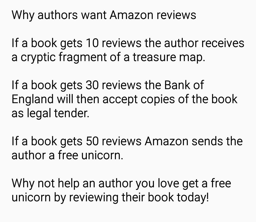 Only need one more review before the Bank of England starts accepting copies of Black Hole Cinema Club as legal tender! (And if you help me get to 50 reviews, I'll let you have a free ride on my unicorn when Jeff Bezos sends this through!) amazon.co.uk/Black-Hole-Cin…