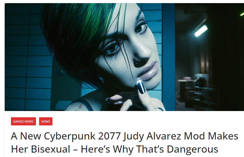 Sharing this story to remember in the totalitarian internet we live:

-Cyberpunk 2077 has a lesbian
-Fans make an optional Mod turning Judy into a bisexual
- IGN meltdowns
- Cd Projekt Red ESG gets furious
- Twitter insults males
- Nexusmod shut it down
- Isn't this diverse?😆