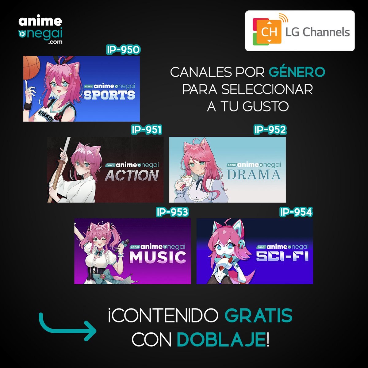 ¡Anime Onegai hace su gran debut en LG Channels! Disfruta de 5 canales únicos directamente desde tu pantalla LG.
¡Envíanos una foto cuando nos encuentres!
(Te recomendamos buscar por IP 👀) 📺✨ #AnimeOnegai #LGChannels