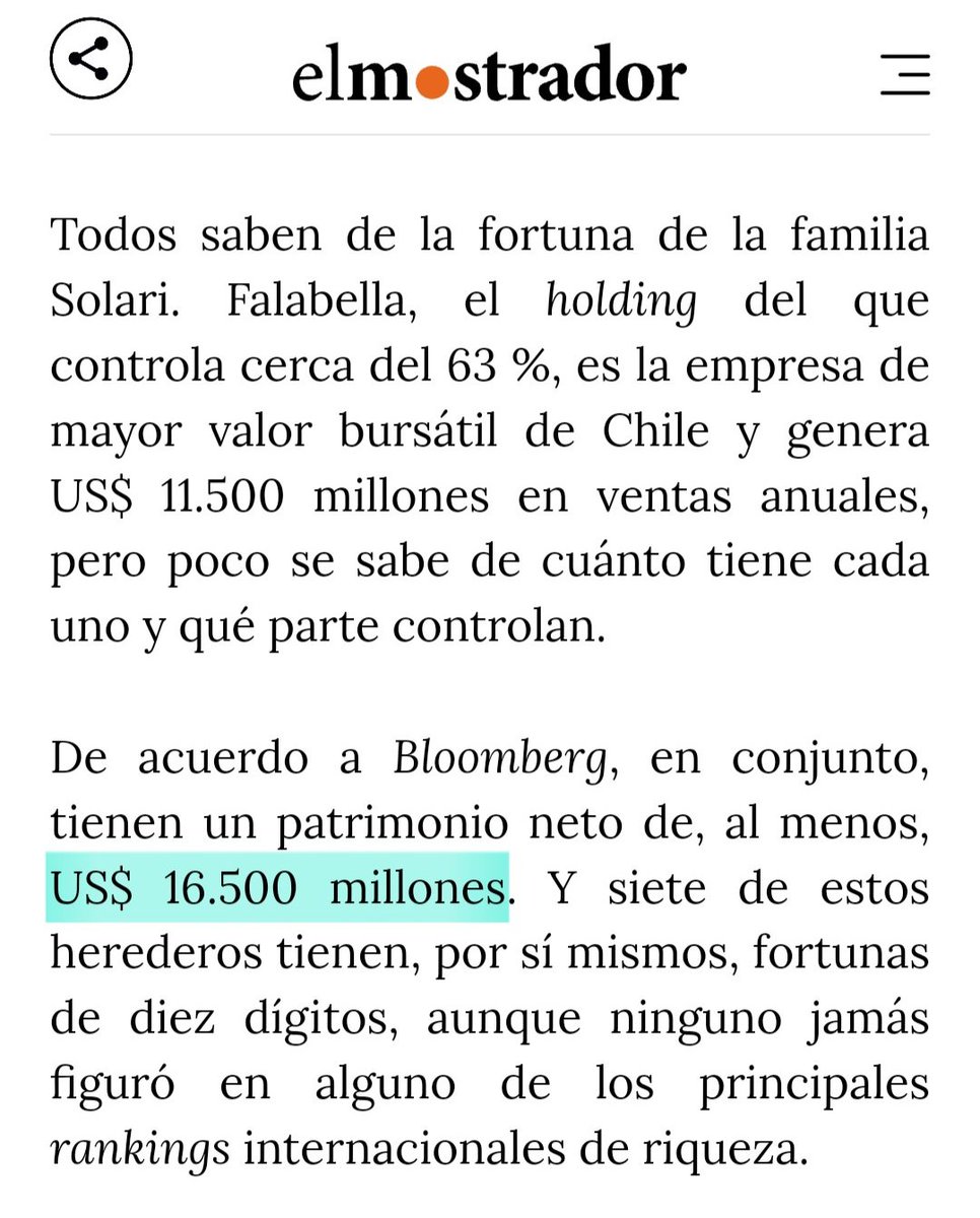 La Familia Solari al 2013 tenía un patrimonio neto de $16.500 millones de Dólares, los Solari son Dueños a través de Bethia de Colmena, una de las Isapres que adeudan a los afiliados $1.500 millones de Dolares, ¿De verdad no tenian plata para pagar?. A estos 'pobres' salvo Boric.