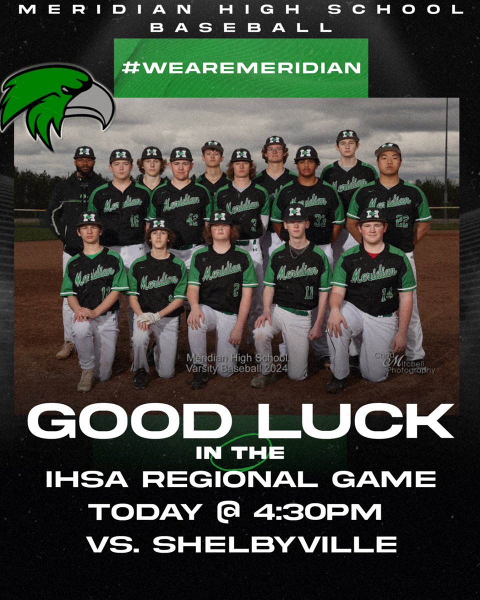 The game is on!! Good luck to our Baseball team as they head to Shelbyville this afternoon to start their post season play. 

#wearemeridian