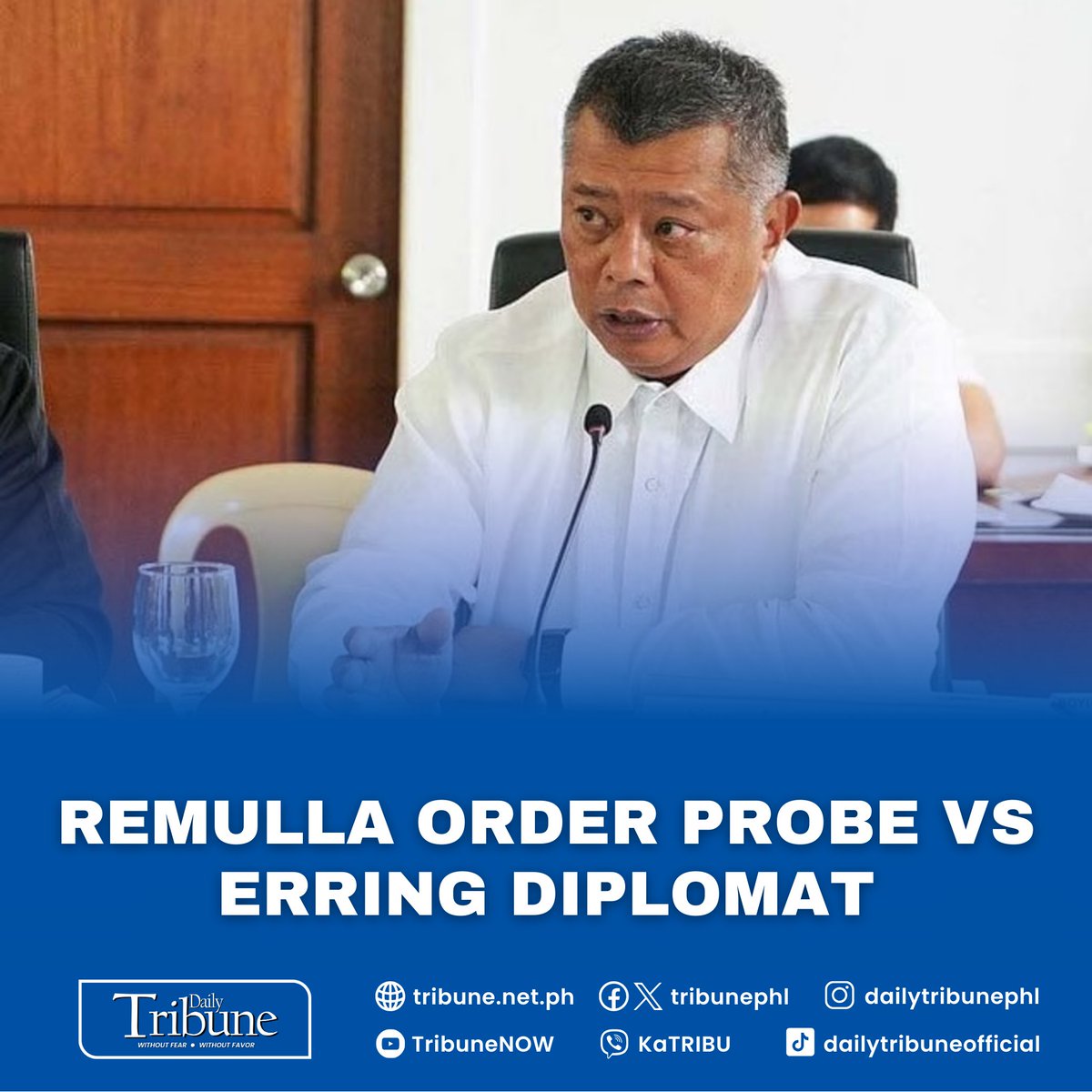 Saying diplomatic immunity is not ‘absolute,’ Justice Secretary Jesus Crispin Remulla said he would mince a thing to take appropriate actions, if warranted against diplomats who will violate the law of the land. Read more at: tribune.net.ph/2024/05/14/rem…