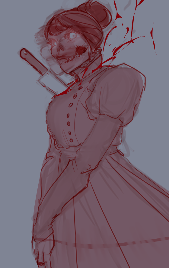 Second stab (haha) at the red ghost lady I sketched a long while back.