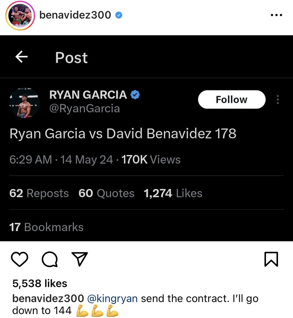 David Benavidez responding to Ryan Garcia’s tweet today…