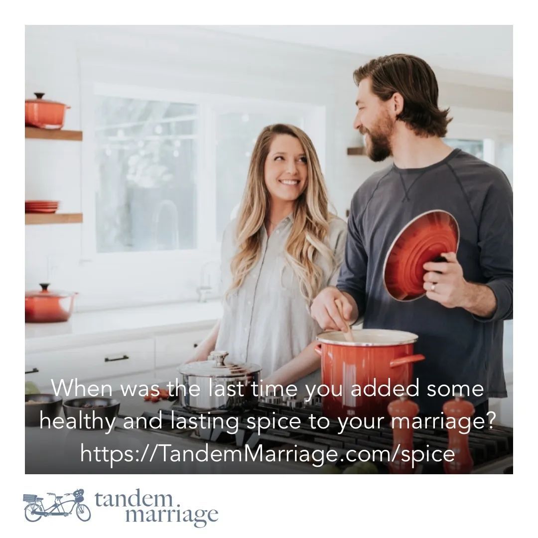 When was the last time you added some healthy and lasting spice to your marriage? Do you ever cook together? Cooking together is a fun and easy way to pour health into your relationship. Read more here! TandemMarriage.com/spice #TeamUs #MarriageGoals #FoodGoals #DateNight