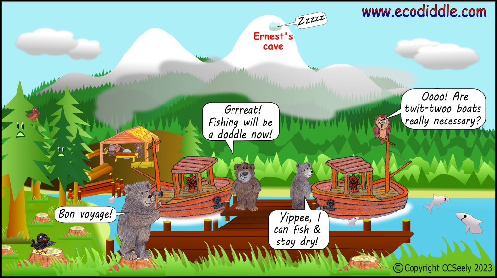 The bears have built a sawmill, two boats & a jetty!😳 #books #stories #storytelling #kidsbooks #Reading #savetheplanet #SustainableLiving #Sustainability #learning #teaching #education #homeschooling #edutwitter #nature #wildlife #citizenship #ClimateAction #resources #Tuesday