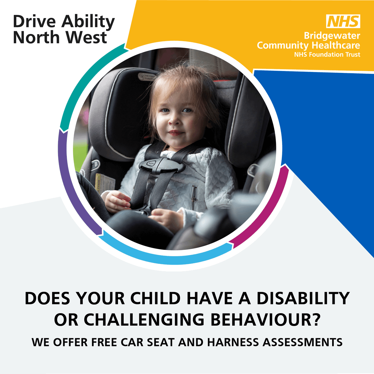 Find it hard to get out and about❓ If your child has a disability or challenging behaviour, we can help with a free car seat and harness assessment ✅ 📲 01942 483 713 💻bridgewater.nhs.uk/drive #CarSeat #SafeTravel #AccessibleTravel @DrivingMob