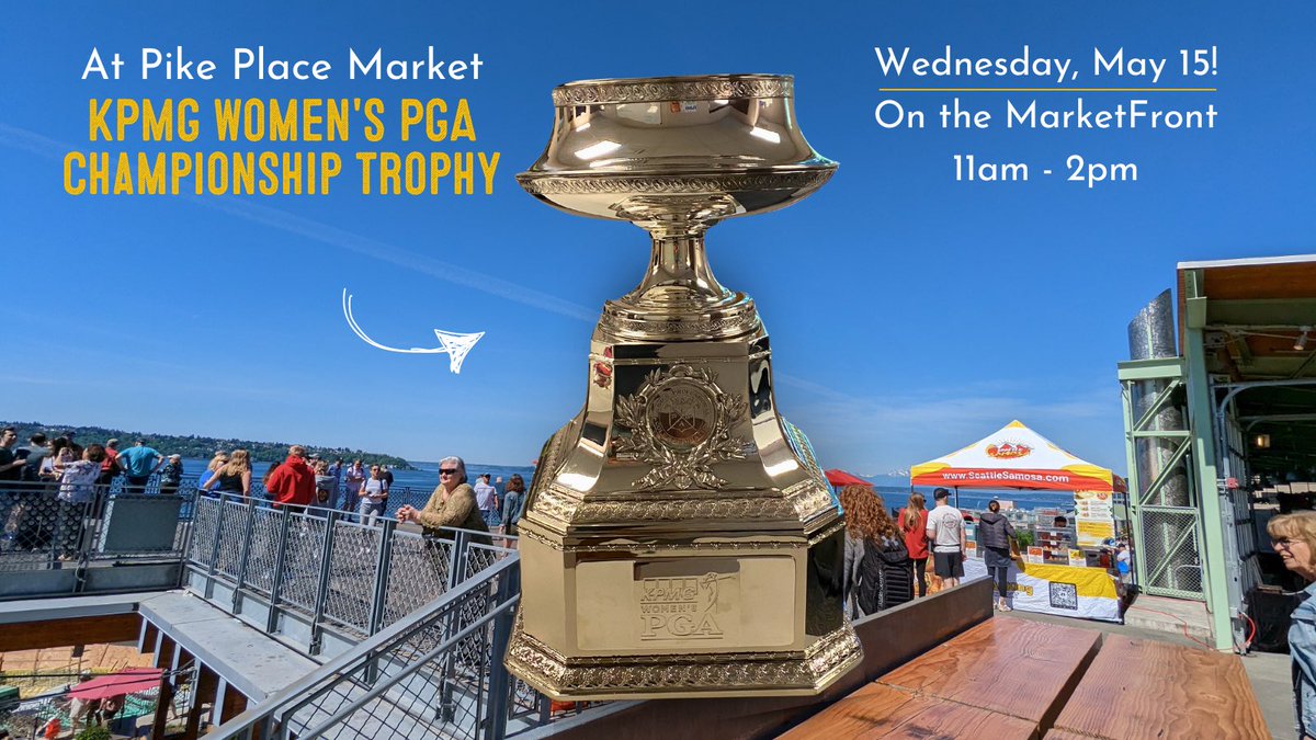 Come see the Championship trophy for the 2024 @KPMGWomensPGA! The trophy will be on the #PikePlaceMarket MarketFront on Wednesday, May 15 from 11am - 2pm.

 The Championship returns to Sahalee Country Club (@SahaleeCC) in Sammamish, WA June 20 - 23. 

 Who's excited?