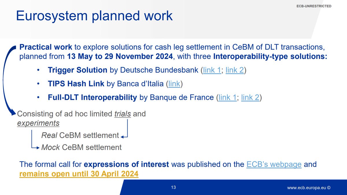 European Central Bank (@ECB) began tests on the Algorand Blockchain Yesterday. Trials run from May 13 through November 29, 2024.

$ALGO is integrating with the TARGET Instant Payment Settlement system. TIPS enables instant settlement in central bank money and can process 500 TPS.