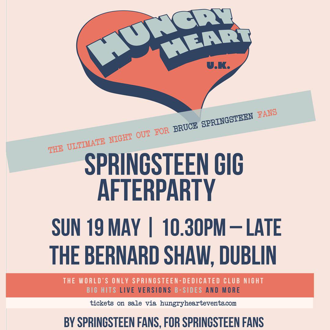 Next stop on the Bruce #Springsteen gig afterparty tour is the incredible <a href="/TheBernardShaw/">The Bernard Shaw</a> in Dublin, just a 15-minute walk from Croke Park! Gather up your friends and family and grab your advanced tickets - we’ll see you there! RT for Bruce fans! hungryheartevents.com